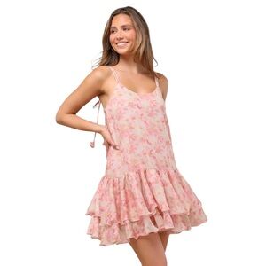 En Saison NWT Daniella pink & yellow floral swing mini dress ruffle femininity